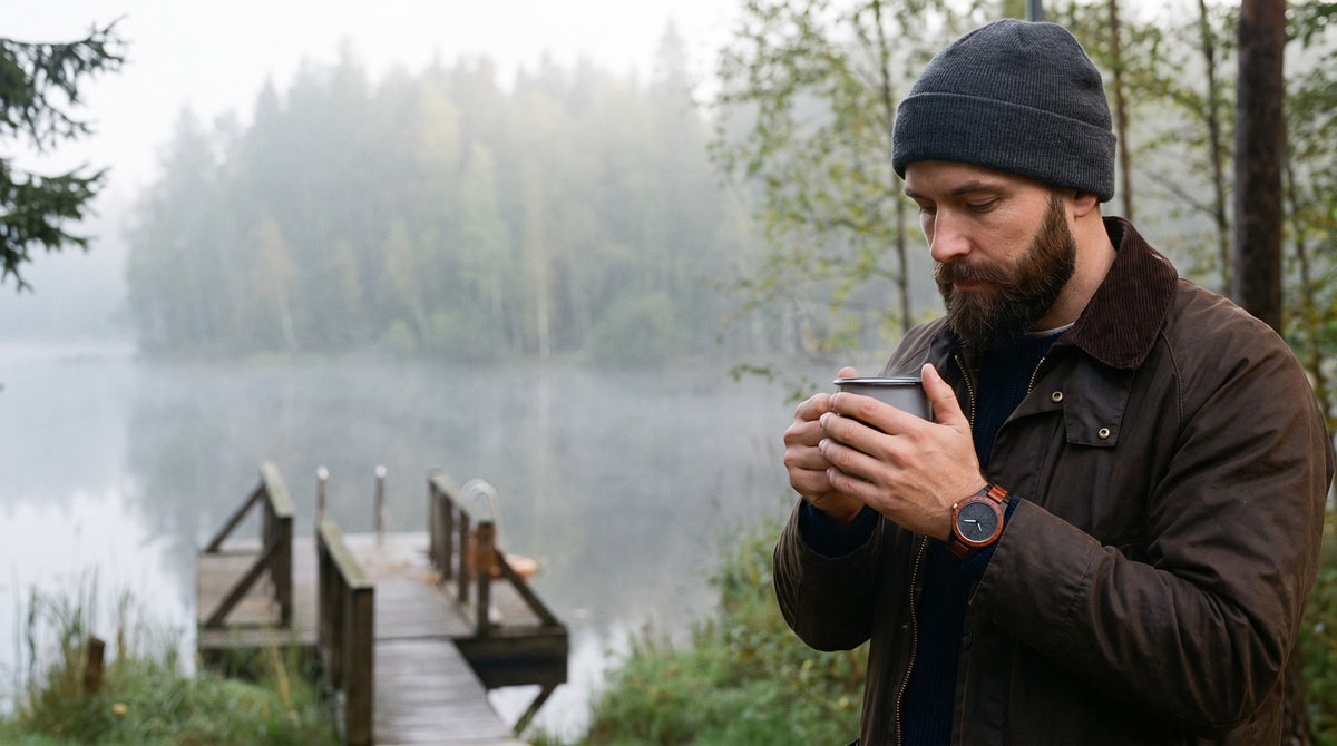 AeraNord Vegvisir Red watch, foggy lake at dawn